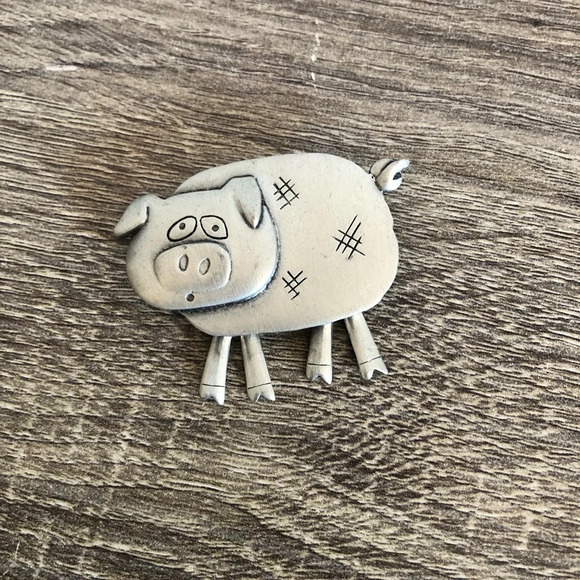 Vtg  JJ Pewter Pig Moving Brooch - Picture 3 of 9